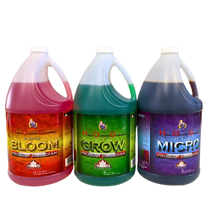 4 liters ( each) 3-part H.O.G. hydroponic nutrients for all plant growth stages, offering maximized control and growth