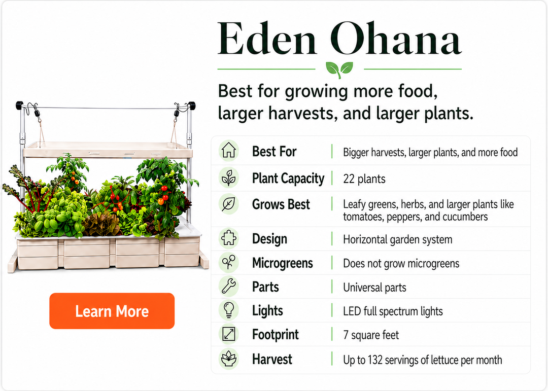 Comparing the Ohana Hydroponic system to Eden Tower System by features 