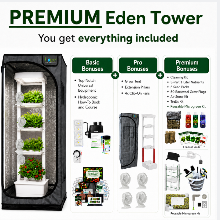 A picture showing what is included in the premium eden tower bundle.